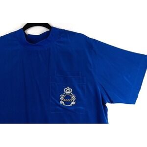 BOCCI Italy 100% Silk Blouse Women's M‎ Royal Blue Short Sleeve Dressy Top